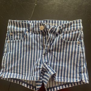 blue and white stripped high rise shorts AE size 0